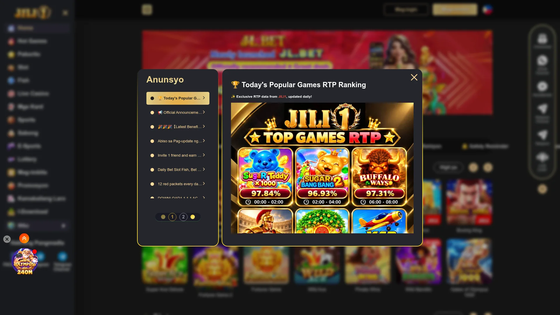 Jili Casino website on a desktop screen